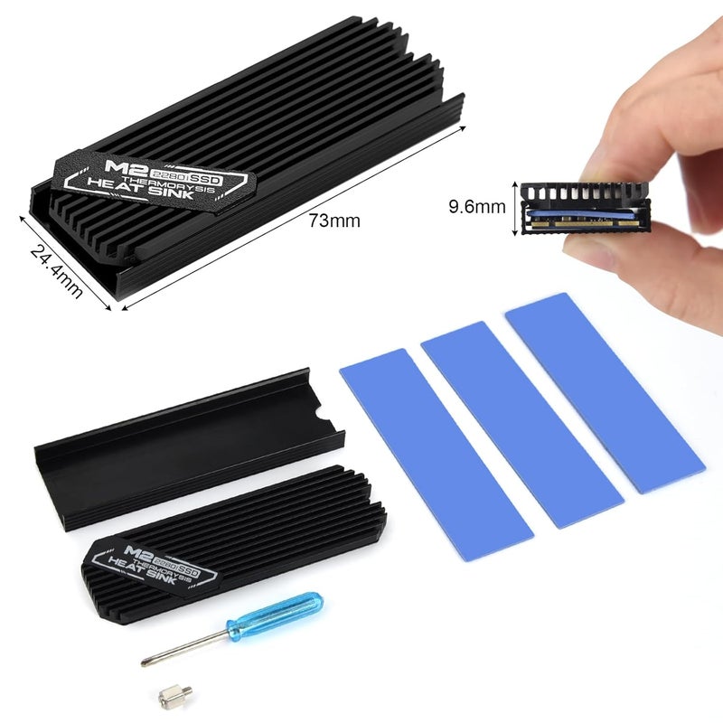ASTARON M.2 SSD Heatsink 2280 Thin Cooler with Nano Thermal Pads (0.5mm-1mm) NVME M2 Thermal Pad Double-Sided Heat Sink for PC/PS5/Gaming Laptops (Black) - Image 2